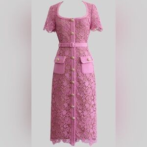 Chic Pink Lace Midi Dress